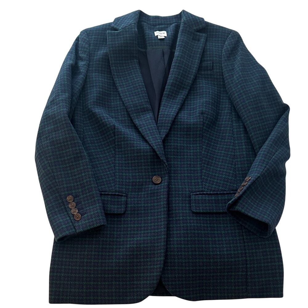 J. Crew Dark Green Checkered Blazer